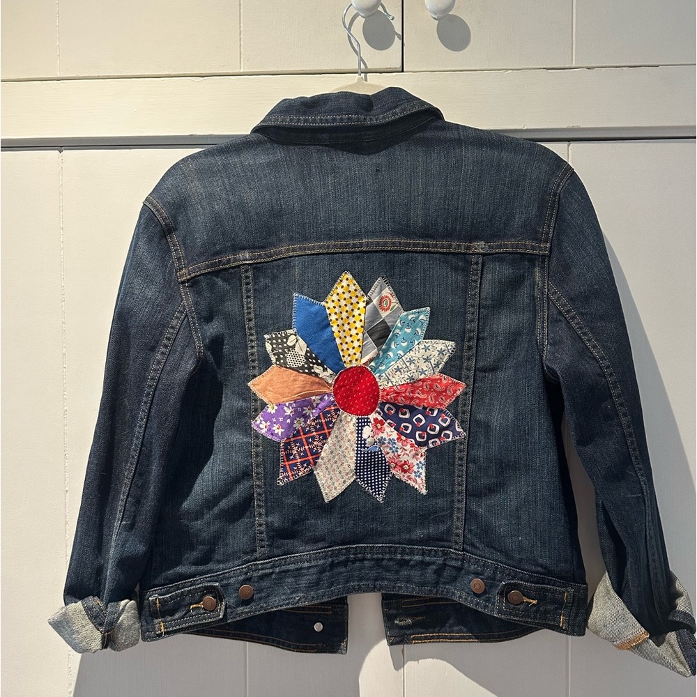 Upcycled Levi’s denim jean jacket with quilt patch